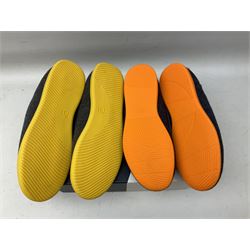 Four pairs of Mahabis slippers, comprising 'Summer grey slippers' size EU40, 'Curve grey and black' size EU46, 'Classic light grey' size EU44 and 'Classic 2 navy' size EU43,  all new in box