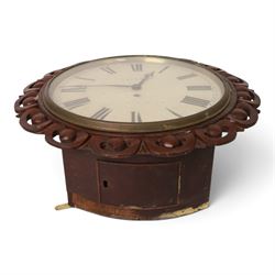 Mahogany wall clock, painted dial signed Johnson London , D42cm