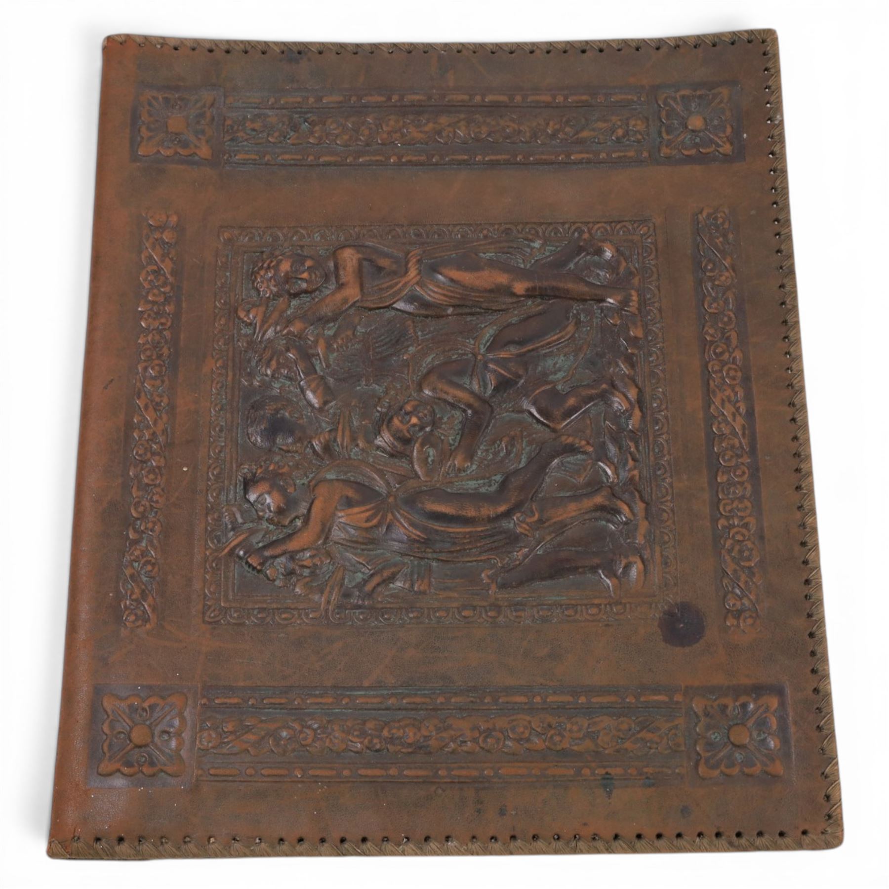 Two framed crystoleums, together with leather blotter, bee hive bell, art deco dominos and other collectables 