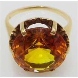  14ct gold large single stone citrine ring stamped 585  