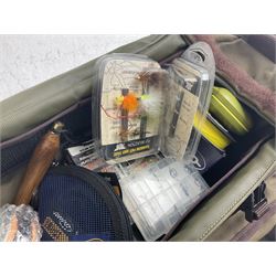 Five fly fishing rods, to include Greys Greyflex M2, Greys Missionary 9'3 etc, together with fly reel, flies, Wychwood fishing bag and various fishing other tackle items 