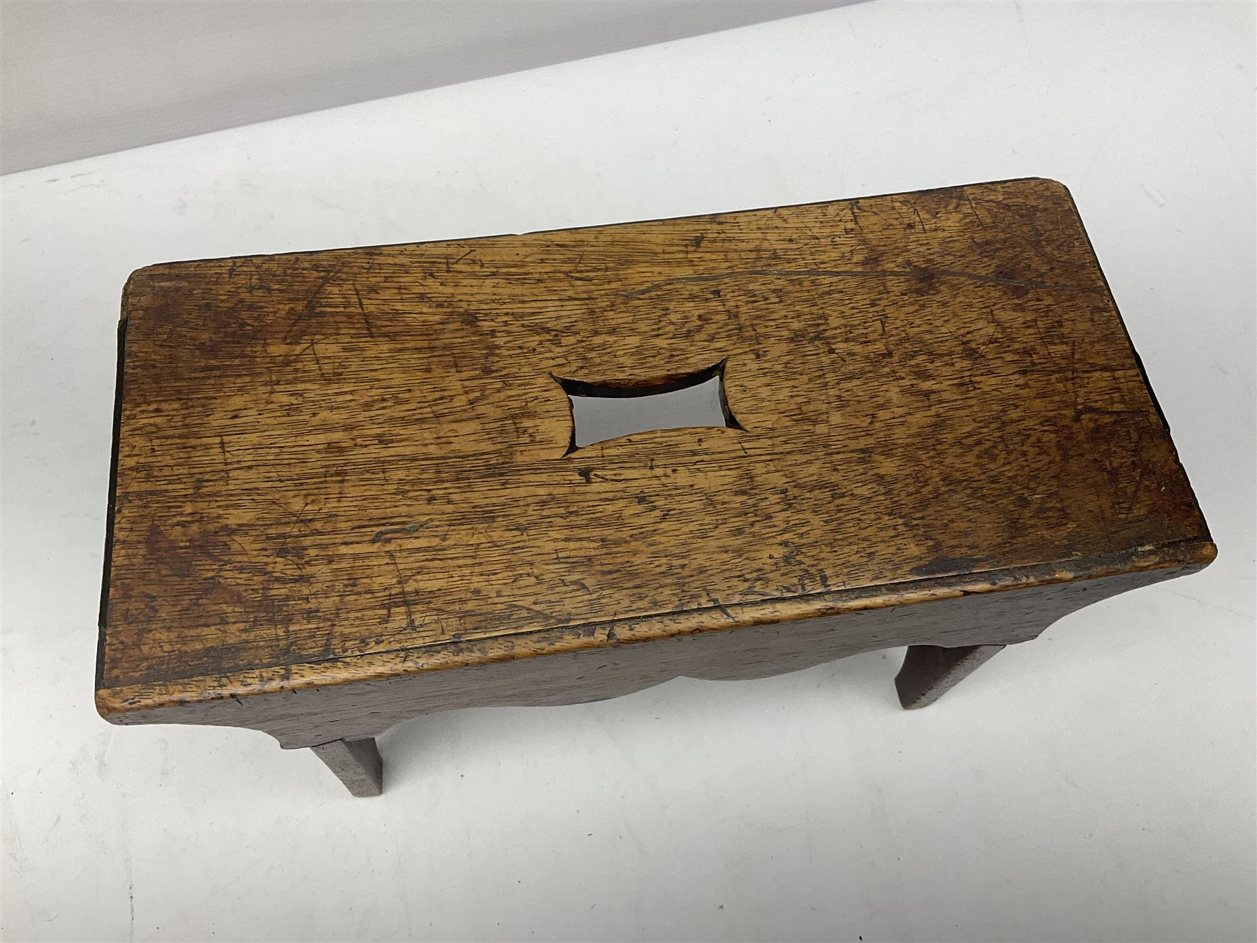 19th century oak miniature apprentice vernacular stool, H13.5cm