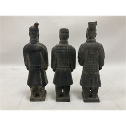 Set of three Chinese 'Terracotta Warrior' style figures, tallest example H23cm 