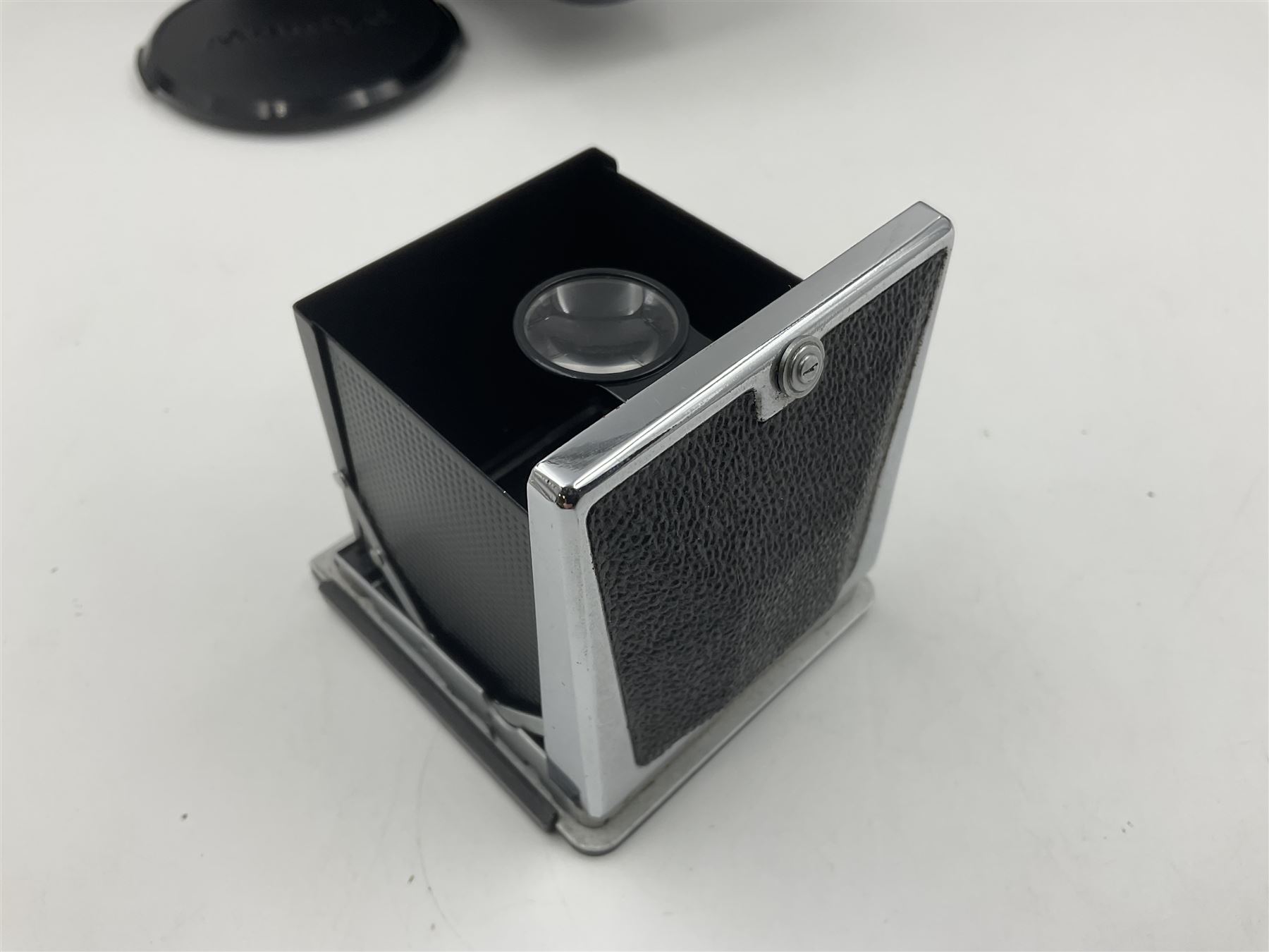 Mamiya RZ67 professional camera body, serial no 120282, with 'Mamiya-Sekor Z f=50mm 1:4.5 W' lens, serial no 18057 and RZ67 AE Prism Finder serial no 106809