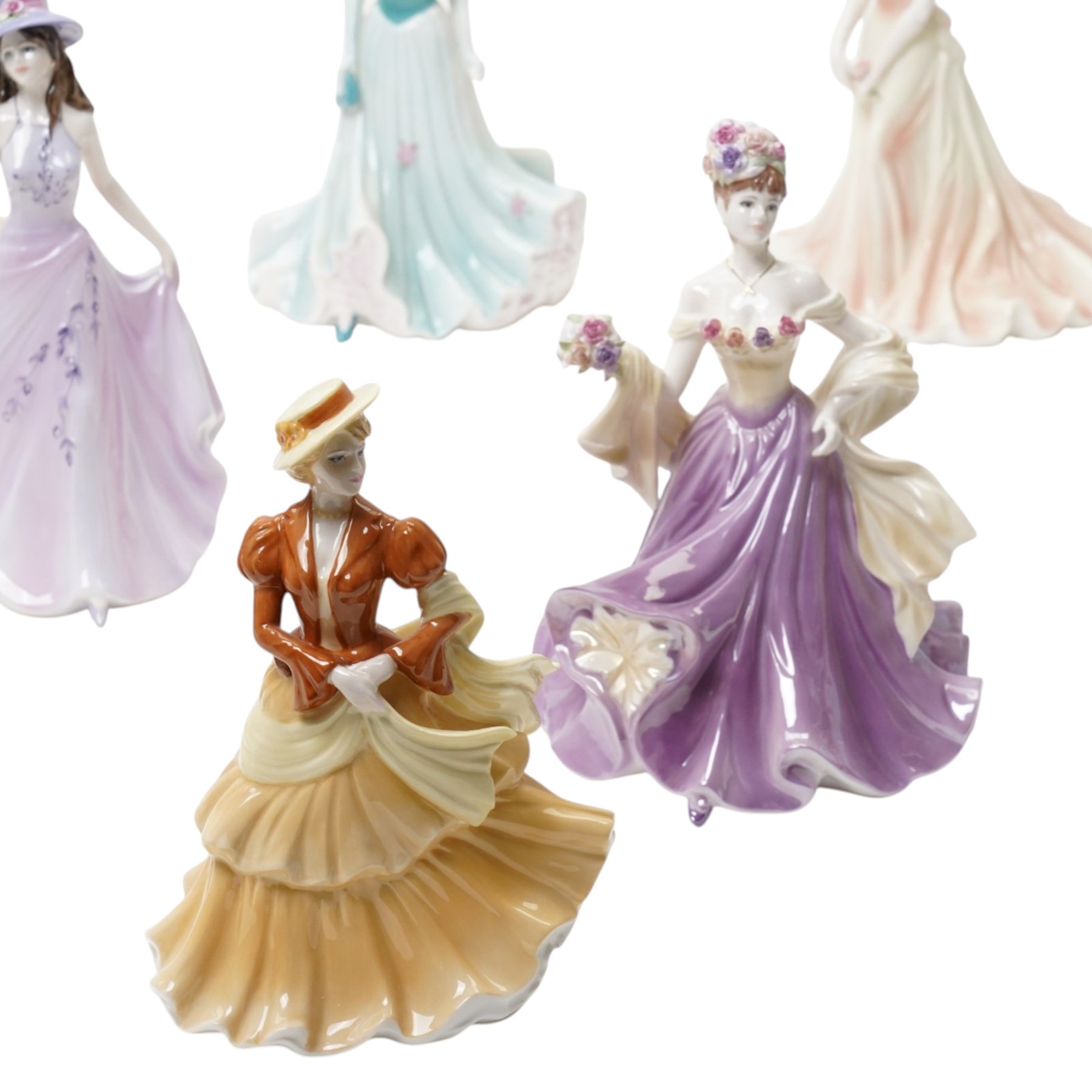 Twelve Coalport figures, comprising Special Occasion, Loveliest Jasmine, Emma, Celebration, Sweetest Rose, Summer Stroll, Fay, Spring, Carol, Summer, With Thanks, and Marion, all boxed (12)