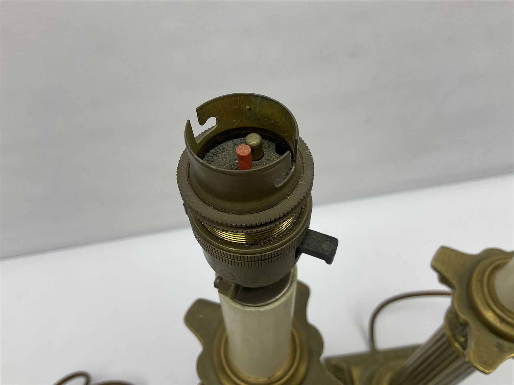 Pair of brass table lamps in the form of fluted Corinthian columns, H46cm