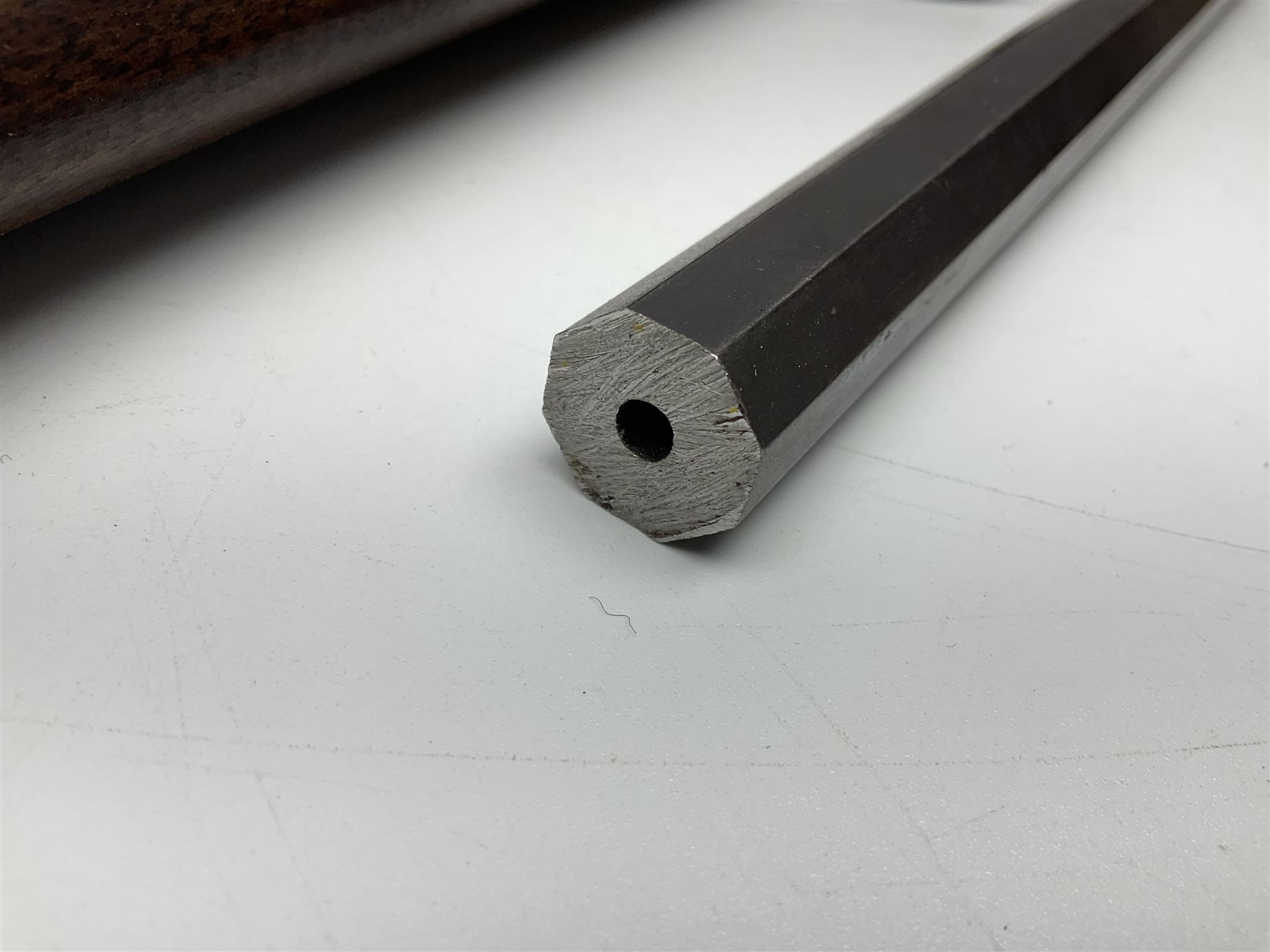 Assorted rifle and pistol spares; early Gem air rifle with sawn off barrel (piece present); telescopic sight; canvas/leather ammunition pouch; Mauser stock; barrel browning solution etc