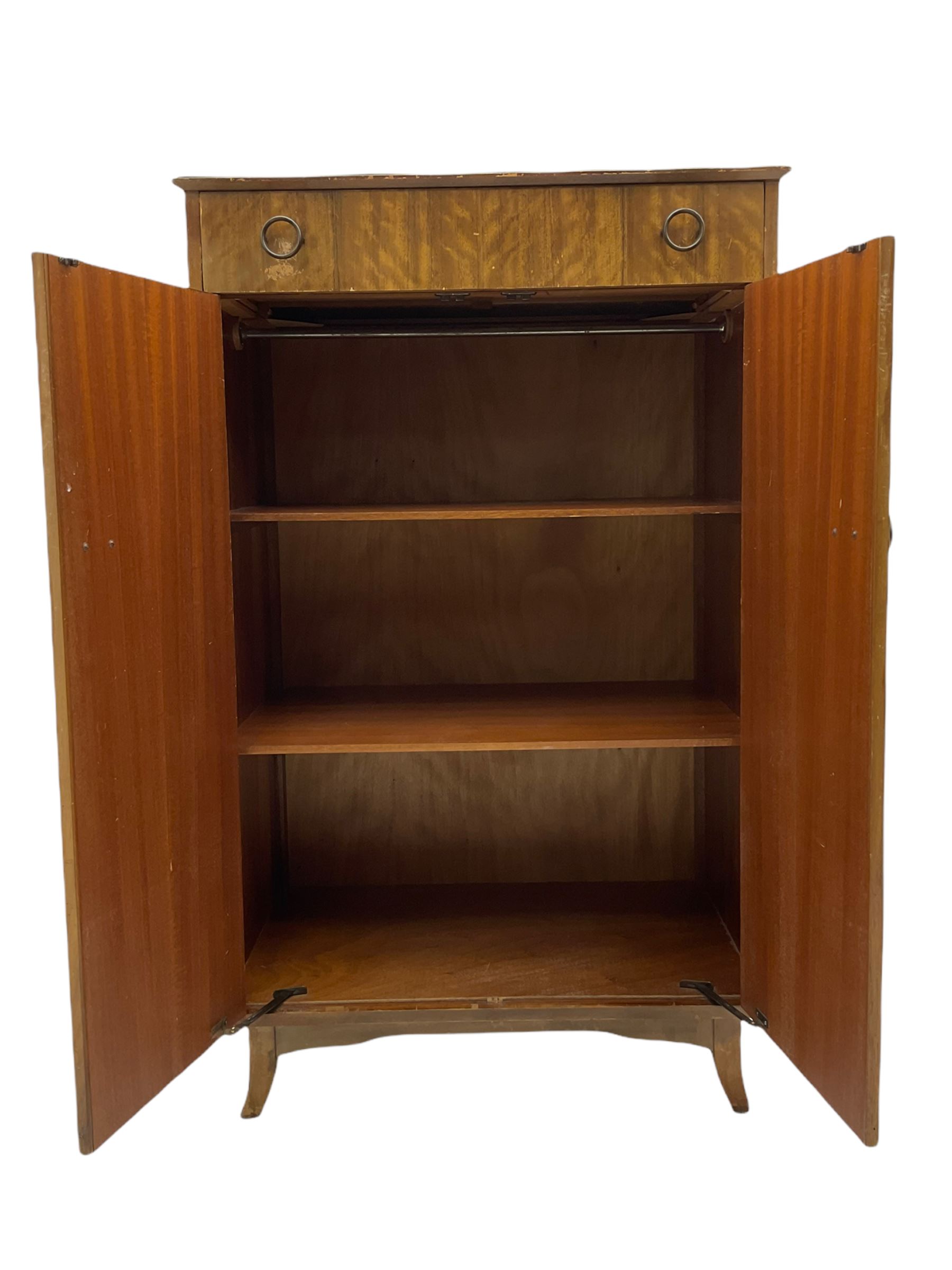 Retro sapele mahogany dressing table with sliding mirror compartments, and matching tallboy