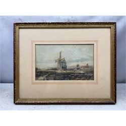 Attrib. David Cox Jr (British 1808-1885): A Distant Castle and The Windmill on the Farm, two watercolours one signed, the other inscribed verso together with another similar unsigned watercolour max  28cm x 47cm (3) 