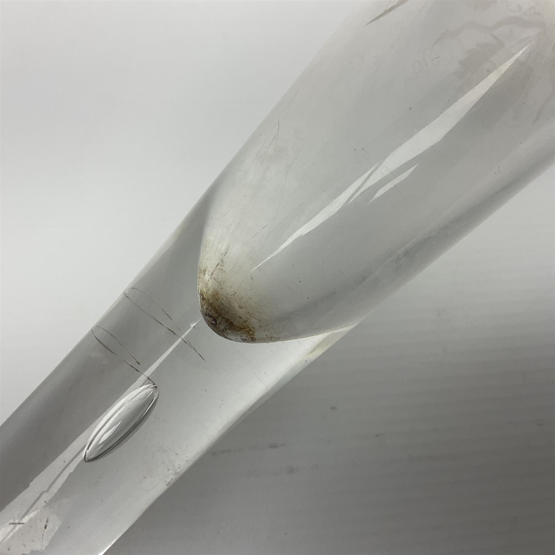 Georgian ale glass, the bowl of tapered form with fluted rim, etched with hops and barley, upon slightly tapering stem and circular domed and folded foot, H30.5cm