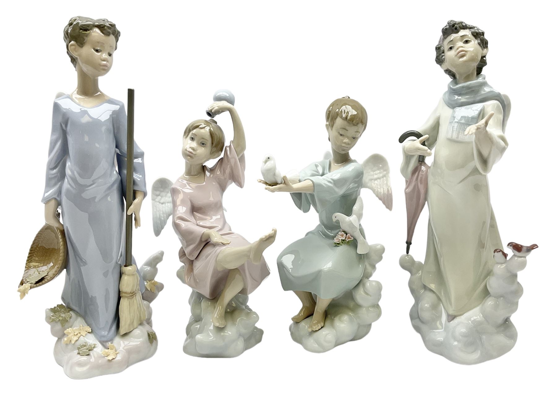 Lladro Season Angels set, comprising Spring Angel no 6146, Fall Angel no 6147, Summer Angel no 6148 and Winter Angel no 6149, all with original boxes, largest example 29cm