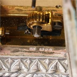 Chas Frodsham -  Miniature carriage clock with white dial and platform lever escapement in cast silver case with caryatid columns and bevelled glass panels H10cm  London assay No.0468