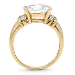 14ct gold aquamarine ring, single briolette cut aquamarine, with three round cut aquamarines set either side, stamped