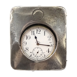 Swiss Argentan Goliath 8 Day nickel cased pocket watch Goliath, movement stamped brevet 33236, in silver mounted case with stand hallmarked