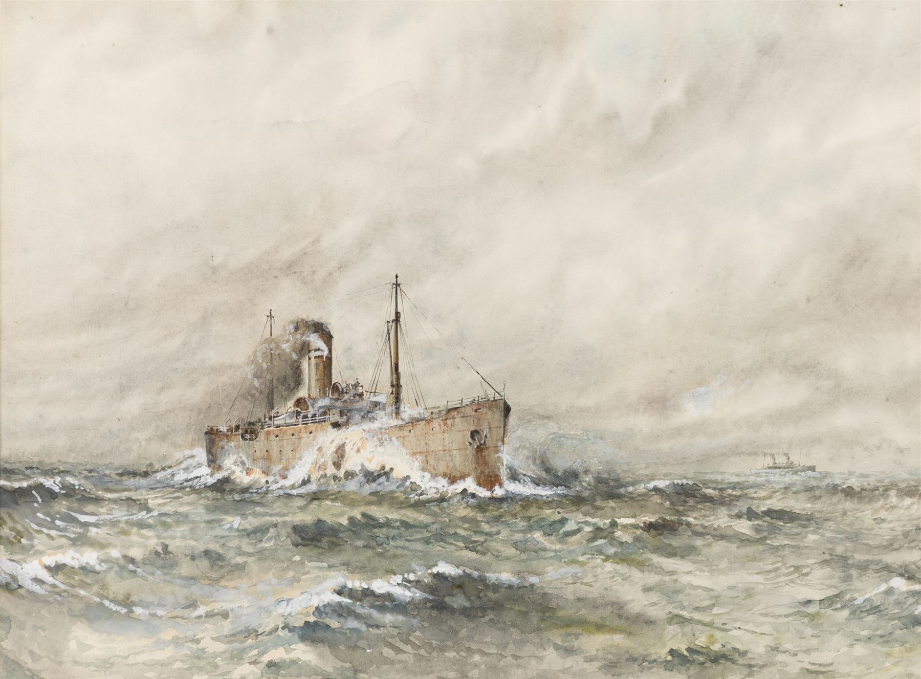 English School (Early 20th Century): WWI Battleship at Sea, watercolour unsigned 25cm x 34cm