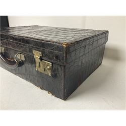 20th Century, crocodile skin suitcase, gilt lettering stamped for 