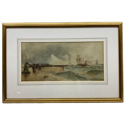 Frank Henry Mason (Staithes Group 1875-1965): 'A Gale Whitby', watercolour signed inscribed and dated 1901, 21cm x 44cm