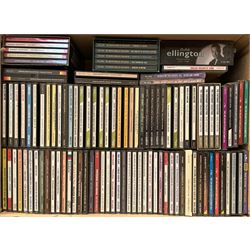 A large collection of mostly Jazz CD's including Glenn Miller, Gene Krupa, Duke Ellington, Stan Kenton, Benny Goodman and other music in four boxes (400+)