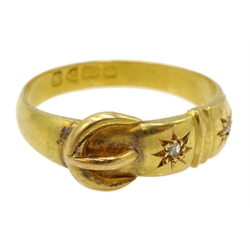  Edwardian 18ct gold diamond set buckle ring, Chester 1906, retailed by Samuel Sharpe Retford, in original velvet box  Notes: By direct decent from Sharpe family   

[image code: 3mc]
