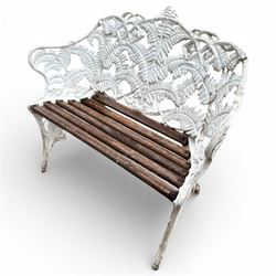 Coalbrookdale design white painted aluminium 'Fern' bench with slatted seat
