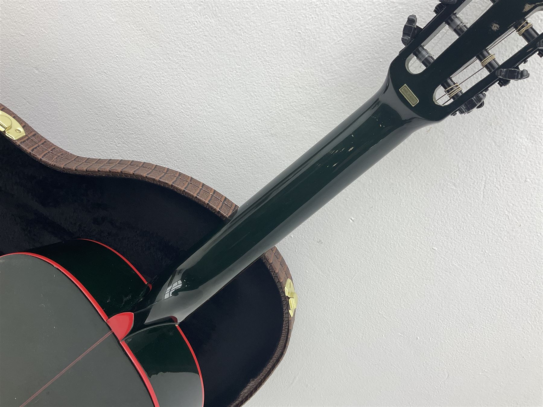 Marlin Classic acoustic guitar model MC1 in green and red L100cm; in simulated reptile skin hard carrying case