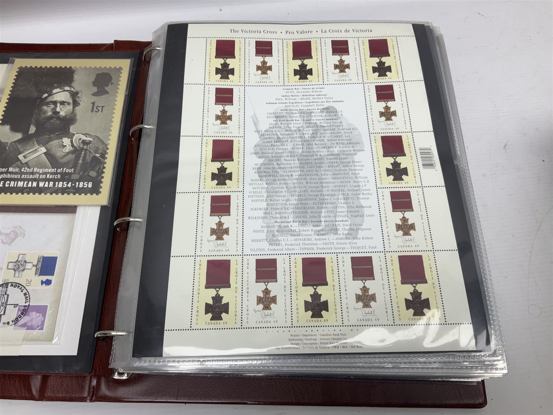 Album containing over seventy Victoria Cross and George Cross related First Day Covers, Medal Covers, Coin Covers, PHQ cards and postcards, Presentation Packs etc; some bearing signatures of the recipient.