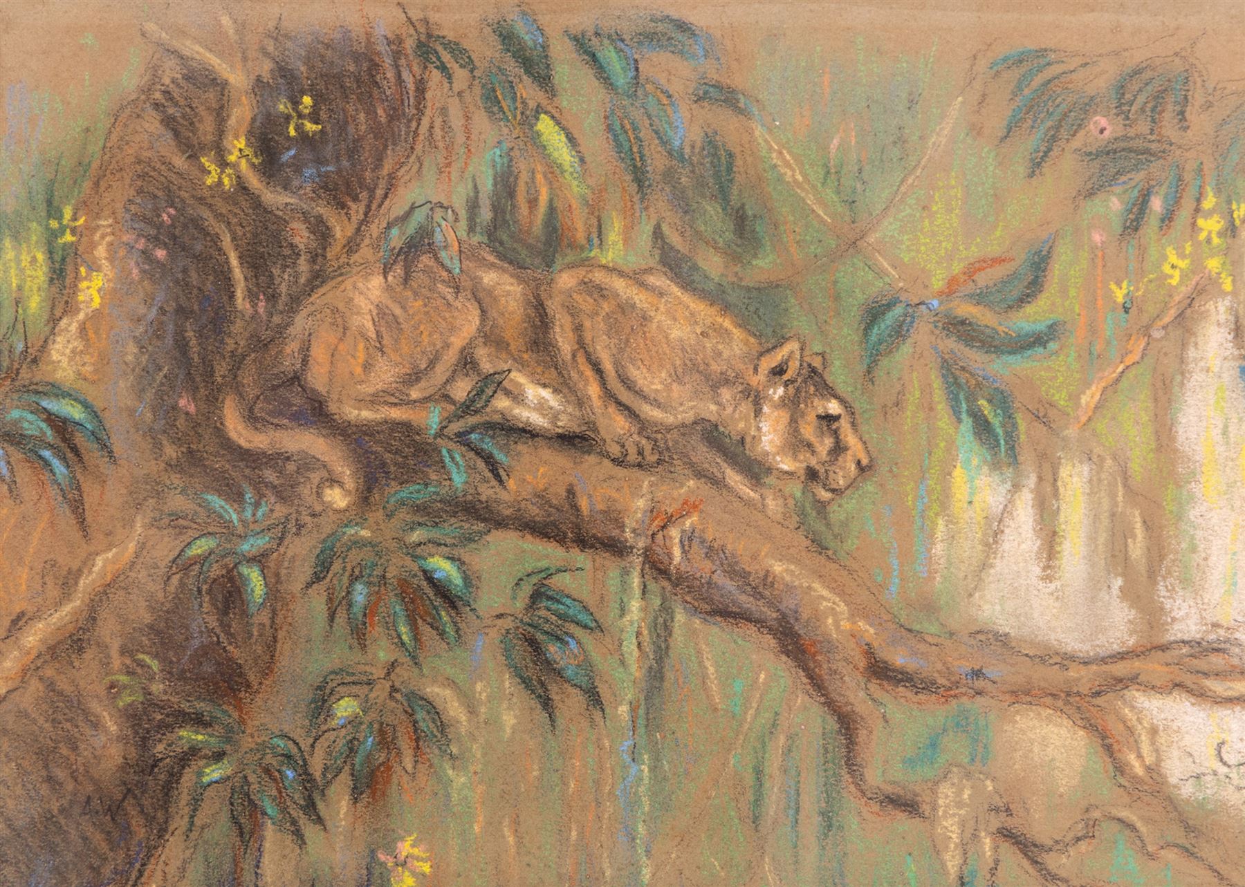Arthur Wardle (British 1864-1949): Lioness, pastel, signed with initals 20.5cm x 28.5cm