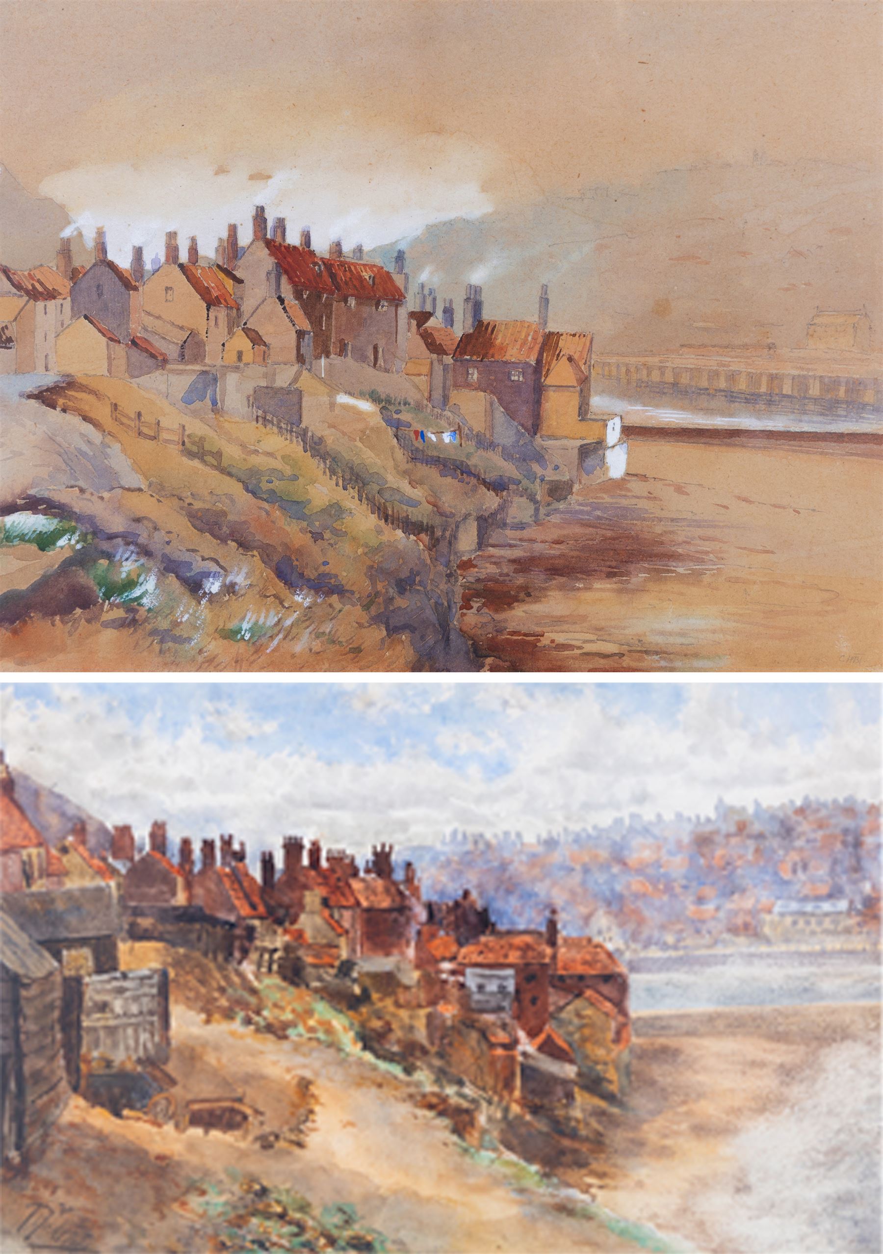 English School (19th/Early 20th Century): Whitby Rooftops, two watercolours by different hands indistinctly signed, 26cm x 41cm and 27cm x 36cm (2)