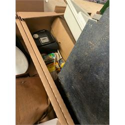 Collection of vintage cameras and photography equipment, including Minolta Riva Pico camera, Ensign Ful-VUe camera, Agfa Synchro Box, Yashica TL-Electro SLR Camera, pair of Ajaz 10x50 binoculars, etc