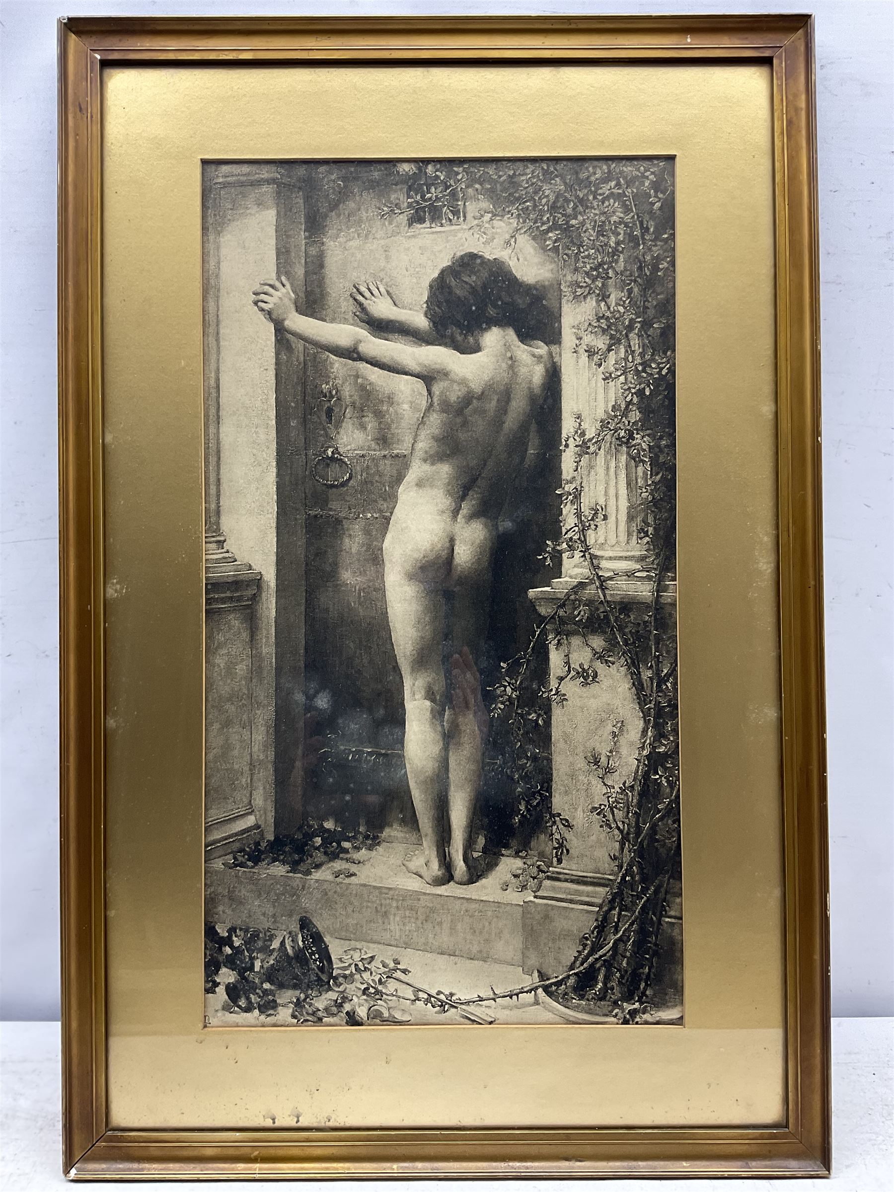 After Anna Massey Lea Merritt (American 1844-1930): 'Love Locked Out', Edwardian photogravure 53cm x 29cm