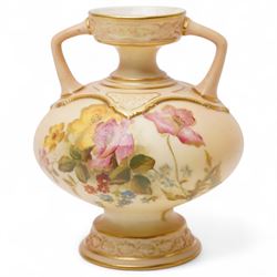 Four pieces of Royal Worcester blush ivory, each decorated with floral sprigs of various flowers, tallest 15.5cm (4)
