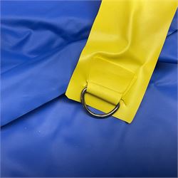 Two Boxed Batman Playsuit Costumes - 1960s 20th Century Original Play Suit, black eye mask, plastic vinyl cape/gauntlets, leather style belt, blue/yellow shirt, with Bat motif and blue/yellow pants; in original illustrated lidded box; and 1976 Decker Batman Playsuit costume, vinyl cape/ mask/gloves/boot tops/yellow belt, grey cloth top and pants; in original illustrated box (2)