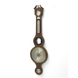 Late 20th century Georgian style mahogany five dial mercury barometer, dry/damp dial above mercury thermometer, circular dial with engraved register, the level inscribed E.O Conner, Swansea', H97cm