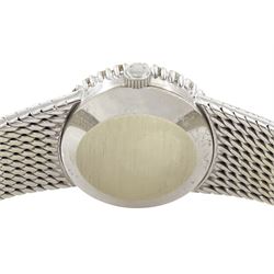 Omega ladies 18ct white gold, manual wind wristwatch, Cal. 620, lapis lazuli dial with round brilliant cut diamond bezel, on integral 18ct white gold bracelet, London import mark 1970