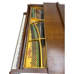Hopkinson of London - Sapele mahogany baby grand piano, iron frame with a 7-1/4 octave 88 key compass, original stringing, tuning pins, dampers and hammer heads, with Una-corda and sustaining pedals, tapering supports on brass castors