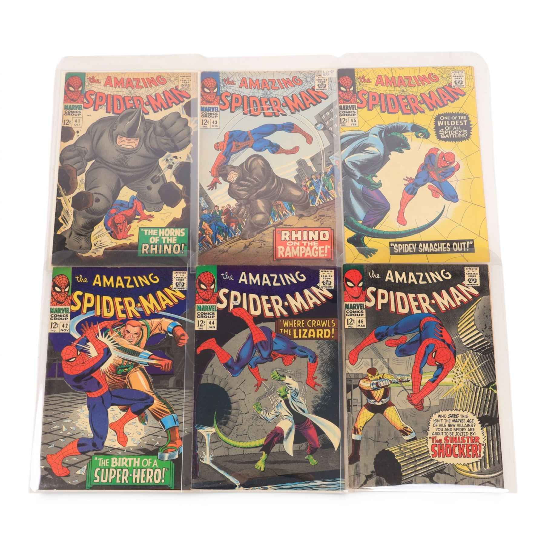 Ten  'The Amazing Spider-Man' comic books, spanning years 1966-1967, comprising issues #41-#50