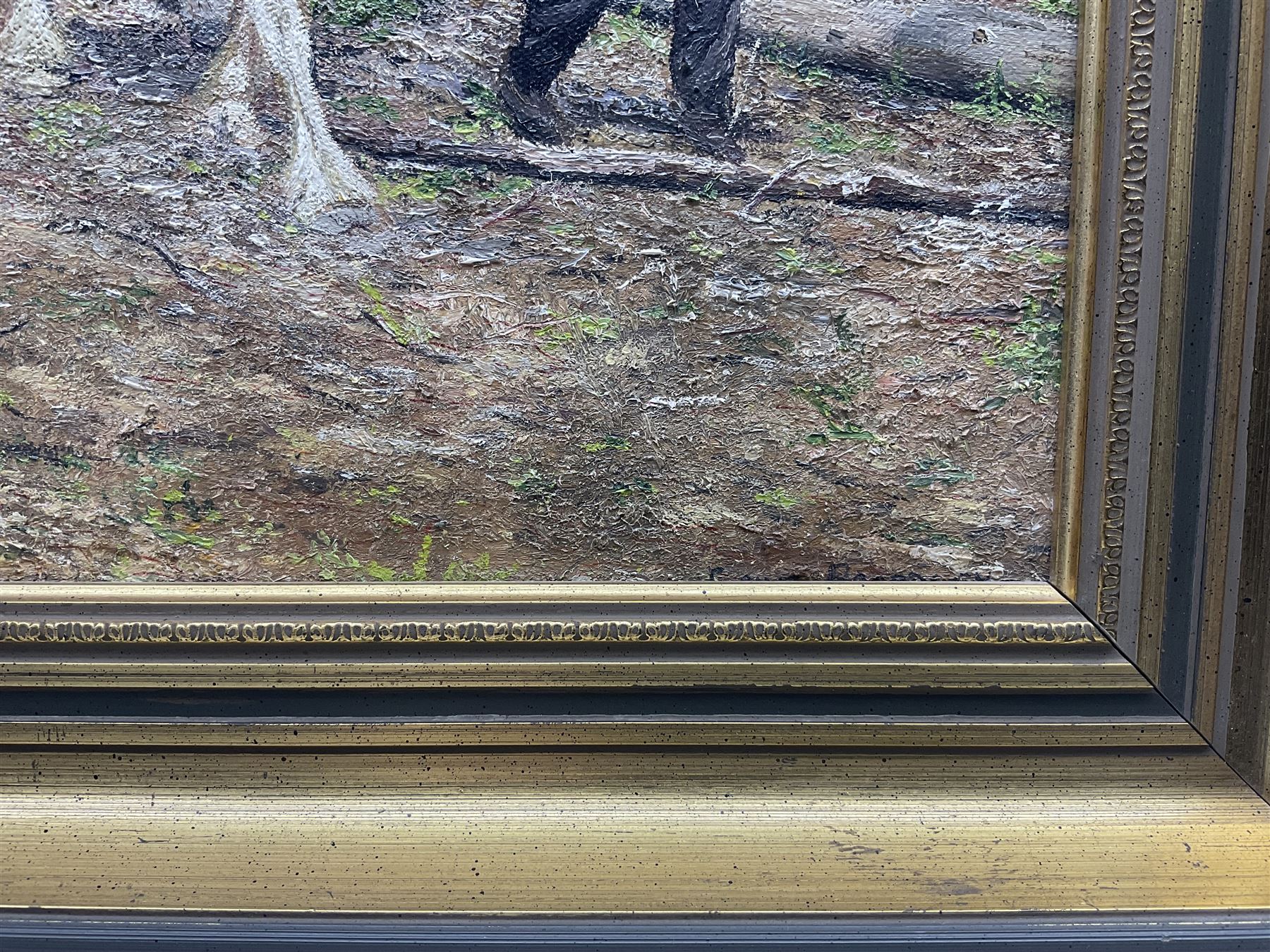 Elaine Broadley  (Yorkshire 20th Century): 'Good Day's Work', oil on canvas signed, titled and dated 1986 verso, with Yorkshire Artists Exhibition catalogue 29cm x 39cm 