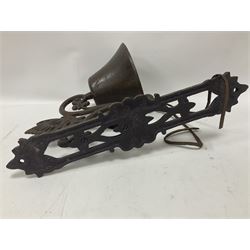 Cast iron exterior hanging garden bell with decorative butterfly bracket