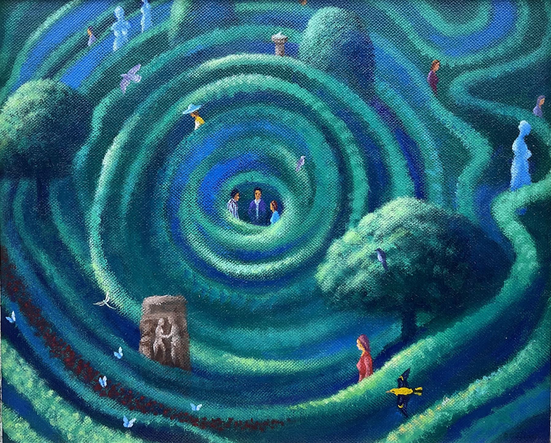 David Carson Shaw (British 1942-): 'An Oriole Passing', acrylic on canvas, signed, titled verso 19cm x 24cm