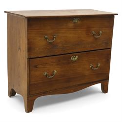 18th century style oak mule chest, the hinged rectangular top opening to a plain interior,...