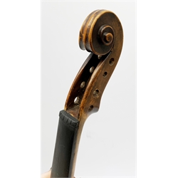  Late 19th century German violin for completion with 36cm one-piece maple back and ribs and spruce top, bears label Copie De Albani Palermo 1633, 59cm overall together with three books on violin construction, restoration and varnishing  