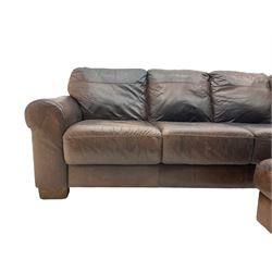 Sofitalia - corner sofa upholstered in tan waxed leather, with matching footstool 