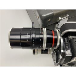 Bolex H16 Reflex camera body, serial no. 136928, with 'Macro-Switar 1:1.9 f=75mm' lens, serial no. 1131474, Switar H16 RX 1:1.6 f=10mm' lens, serial no. 1106324, with hard carry case