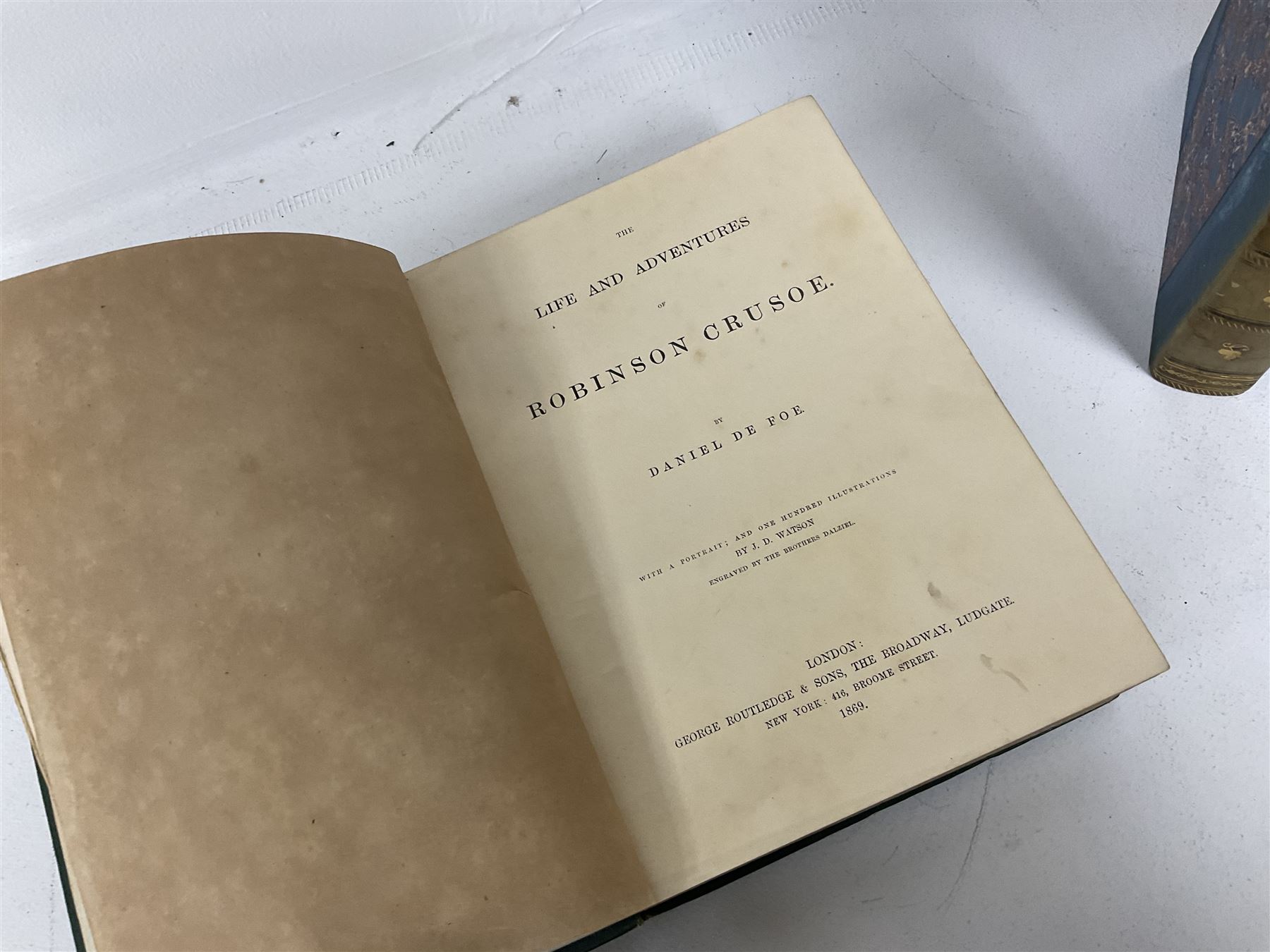 Campbell, John; The Naval History of Great Britain, two volumes, together with De Foe, Daniel; The Life and Adventures of Robinson Crusoe, pub George Routledge and Sons, London, The Works of Flavius Josephus, translated by Whiston, William, pub Henry G Bohn, London, one volume  and two other books