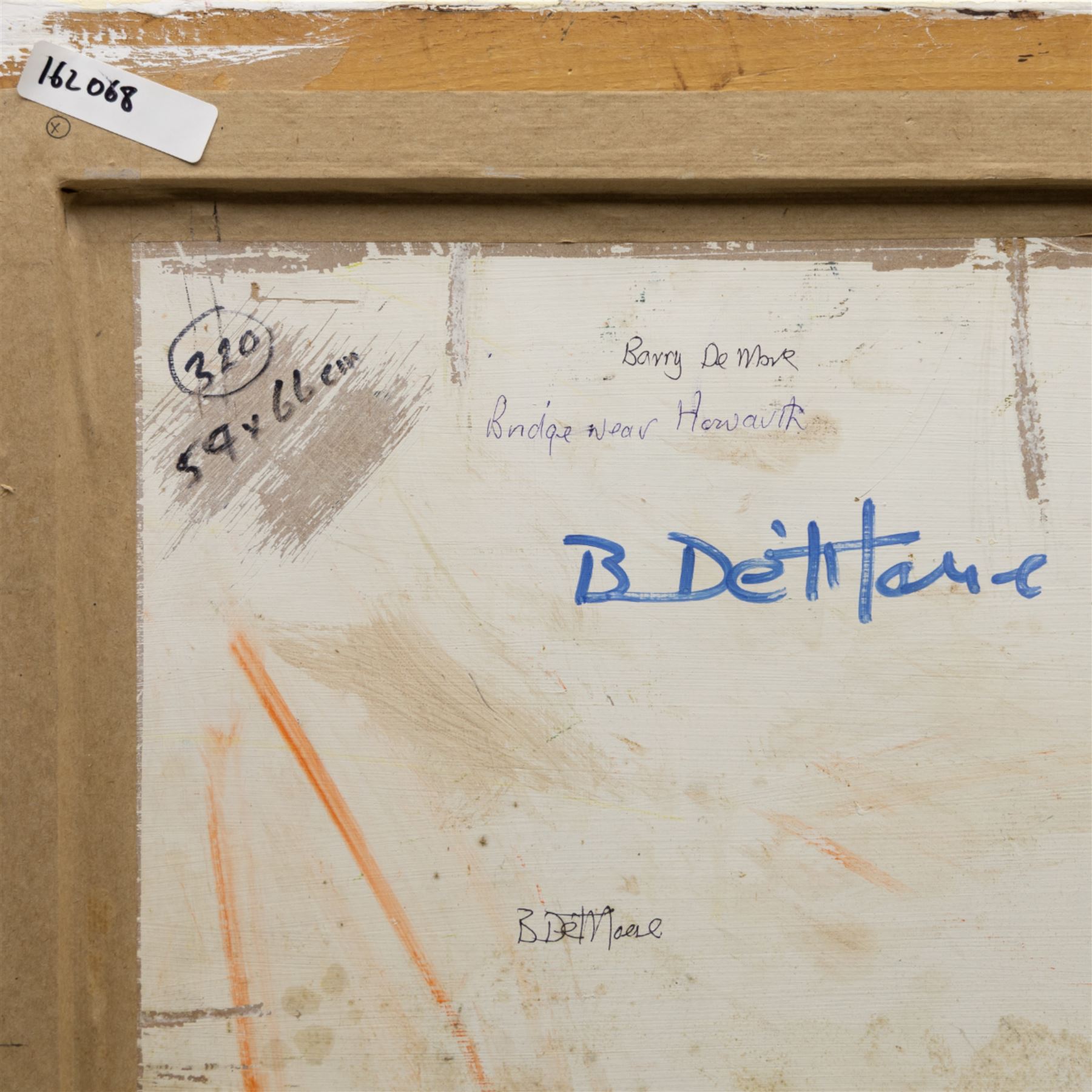 Barry De More (Yorkshire 1948-2023): 'Bridge Near Howarth', oil on canvas board signed, inscribed verso 45cm x 53cm
Provenance: consigned by the artist's widow