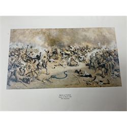 Large poster entitled 'Crests and Badges of the British Army in Daily Use 56 x 86cm; together with twenty-five colour prints of military interest including Crimean War, Boer War, WW2 etc; various sizes; all unframed