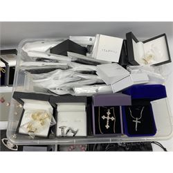 Five silver pendant necklaces and a large selection of costume jewellery, boxed