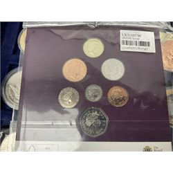 Mostly commemorative coins, including crowns, Queen Elizabeth II 2009 countdown to London 2012 five pound coin on card, 'The 2012 Diamond Jubilee' coin set in card folder, Cook Islands 2013 one dollar commemorating 'Coronation sixty years 1953 2013' etc