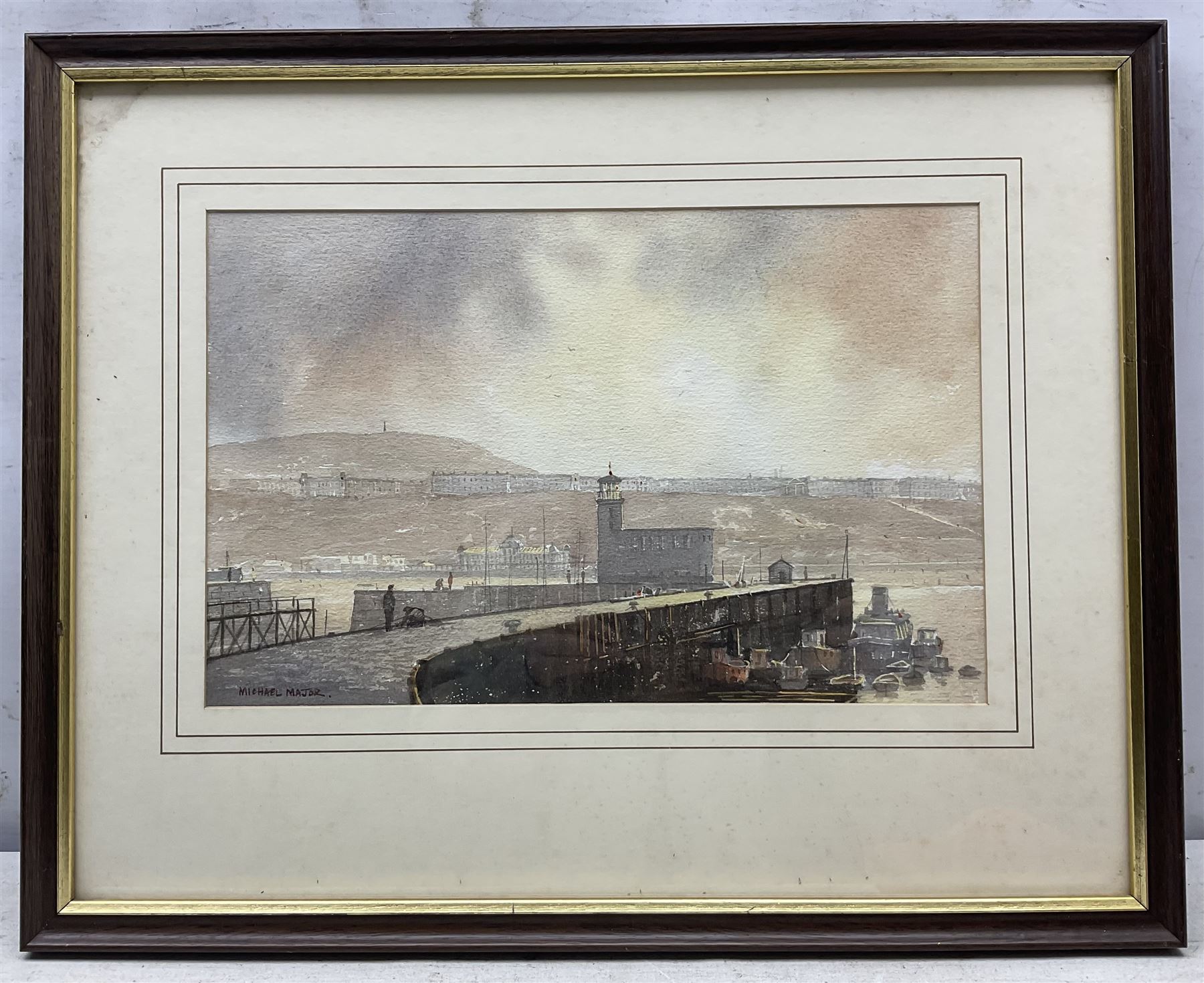 Jack Burton (Bridlington 1909-2004): 'Filey Beach', watercolour signed, titled verso 23cm x 33cm; Michael Major (British 20th Century): Scarborough Lighthouse, watercolour signed 22cm x 35cm (2)