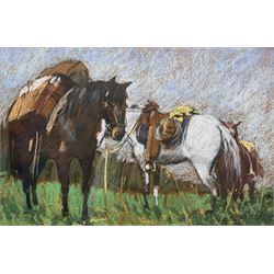 Jim Glenn (Canadian 1947-): Pack Horses, pastel signed 29cm x 44cm